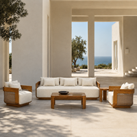 Ensemble de canapés de patio en rotin PE et teck au design minimaliste, résistant aux intempéries, pour villas et complexes hôteliers