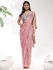 Saree prêt à porter de créateur dernier cri par Fab Zone Organza soie broderie séquence travail vêtements indiens et pakistanais - Product Image 4