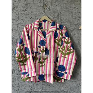 Women's 2-Piece Woven Cotton Natural Dye Breathable <b>Pajama</b> Set Striped Floral Embroidery Long Sleeve Button Front Casual Summer - Product Image 2