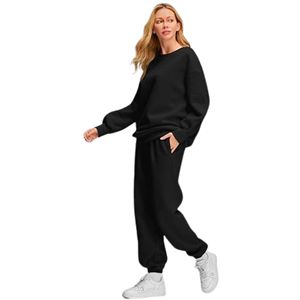 Conjuntos de prendas de vestir exteriores de 2 piezas de moda de otoño de alta calidad para mujer, sudadera transpirable de gran tamaño, pantalones de chándal holgados tejidos de invierno - Product Image 3