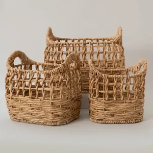 Vente en gros de panier rustique en jacinthe d'eau pour ferme panier décoratif tissé à la main pour vêtements, serviettes, panier de rangement tissé - Product Image 5