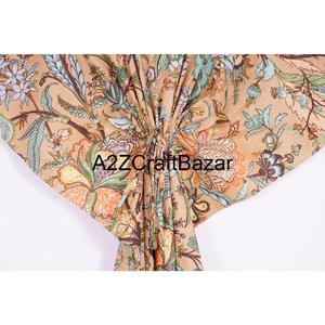 Kaftan pour femmes en coton indien imprimé à la main, motif floral, maxi longue robe de plage, vêtement de nuit, kimono, robe à col en V, ceinture, lavable, design Y2K - Product Image 3