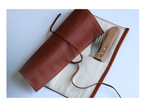 Vente chaude Porte-cuillère en cuir Fourchette Couteau Cuillère de service Ensemble de couverts avec étui en cuir avec produit en vente - Product Image 6