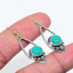 Haute qualité 925 argent Sterling bohème goutte boucle d'oreille cuivre bleu Turquoise pierre précieuse à la main chrétien bijoux cadeau - Product Image 2