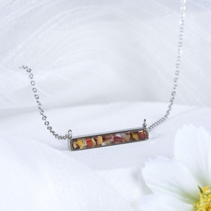 Nouvel Arrivage Collier Barre 3D Horizontale en Acier Inoxydable avec Pierres Précieuses Déchiquetées Délicates - Product Image 6