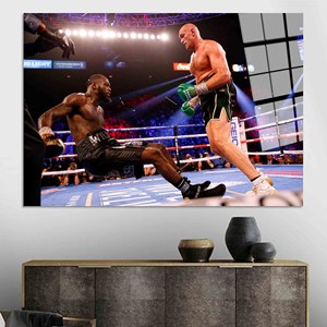 Toile imprimée sur le thème de la boxe Deontay Wilder vs Tyson Fury, ART SUR VERRE TREMPÉ - Product Image 1