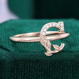 Letra inicial 'C' Chapado en oro 925 Plata de ley Anillo circular clásico Boda para mujer Día DE LA MADRE Anillo de punta fina Moissanite - Product Image 5