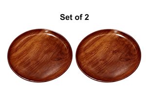 Ensemble de 2 assiettes rondes en bois de qualité standard, plateau de service élégant, parfait pour la maison et la cuisine du fabricant indien - Product Image 2