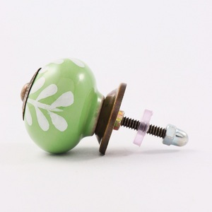 Handmade Decorative Green White Leaf Ceramic Cabinet Knob Furniture Dresser Cabinet Pulls Kitchen Cupboard <b>Door</b> <b>Handles</b> - Product Image 2