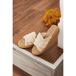 Open Toe Cream Patterned Straw <b>Slippers</b> Breathable Casual Style for <b>Summer</b> - Product Image 2