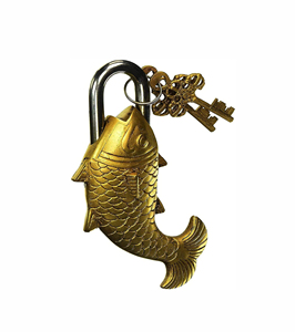 Cadenas intelligent fonctionnel en laiton massif avec deux clés magnifiquement orné et patine naturelle - Product Image 1