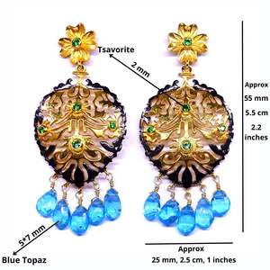 925เงินสเตอร์ลิงแบบดั้งเดิมชุบสีฟ้าบุษราคัม tsavorite อัญมณีที่ไม่ซ้ำกันสง่างามสวมใส่ต่างหูสำหรับผู้หญิง - Product Image 2