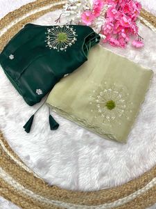 Dernier modèle de sari en satin de soie classique indien pour les fêtes de mariage, avec un chemisier exclusif, vêtements traditionnels pour femmes, vente de vêtements ethniques - Product Image 2