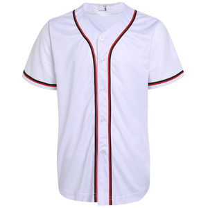 White <b>Baseball</b> Jersey Red Black Trim Button Front Short Sleeve Unisex Adult Regular Fit Breathable Mesh Polyester Custom Sport - Product Image 1