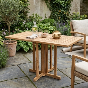Outdoor Solid Teak Wood Drop Leaf <b>Folding</b> <b>Dining</b> <b>Table</b> Slatted Rectangular Gateleg Patio Garden Setup Art Design Decor - Product Image 3