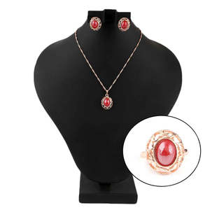 Women's Fancy <b>Locket</b> Set - Golden - Red - Product Image 1