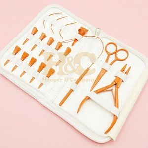 High Demand Hair Extension <b>Tools</b> <b>Kit</b> Orange Plier Scissors Needles Pouch <b>Mini</b> Hair <b>Tool</b> <b>Kit</b> Stainless Steel Tape Clip Loop logo - Product Image 3