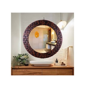 Modern Round Luxury French <b>Retro</b> Art Decorative Design Wall Mirror Brown <b>Glass</b> Mirror Dressing Mirror - Product Image 1