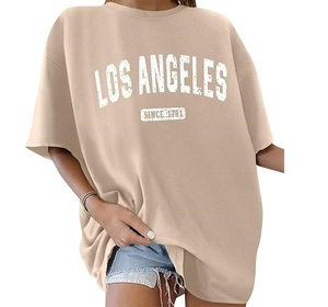 Camiseta de estilo veraniego de gran tamaño OEM para mujer Logotipo gráfico impreso personalizado en tela de algodón suelta Eco-Friendly - Product Image 1