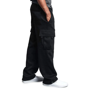 กางเกงคาร์โก้ขายาวลำลอง6กระเป๋าของผู้ชายกางเกงผ้าคอตตอนผ้าฟลีซเอวปานกลางแบบตรงย้อมสีเรียบหลากสี - Product Image 3