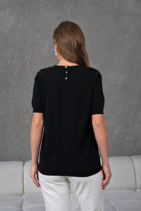 Camiseta de blusa de punto de manga corta con cuello redondo para mujer, cómoda y elegante, transpirable, detalle de botones, servicio OEM de alta calidad - Product Image 6