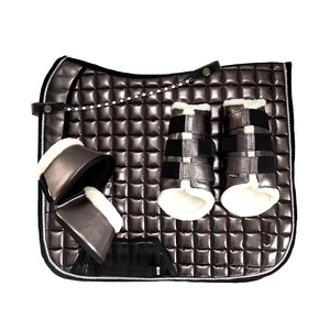Juego de Almohadillas de Silla de Montar Ecuestres de Cuero PU Negro Personalizables, Forro de Tela Cómodo, Equipo de Cuidado de Montar Duradero - Product Image 1