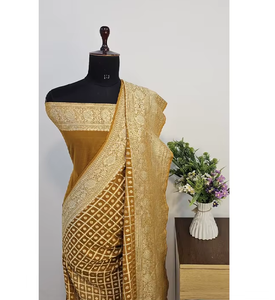 Elegante Sari de Georgette Khadi Banarasi Puro, para Fiestas y Bodas, Tela Suave de Primera Calidad, Protección Solar, Secado Rápido, para Celebraciones Festivas - Product Image 4