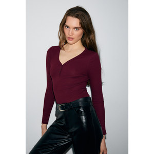 GRIMELANGE Blusa-Bodysuit de Manga Larga con Botones a Presión y Cuello en V para Mujer - Product Image 2