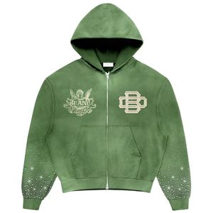 Custom Streetwear Oversized Acid Stone Washed Distressed Puff Print Hoodie Sun Faded Acid Wash Zip up Hoodies para hombres - Product Image 2