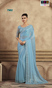 El último Sari de trabajo con borde de seda satinada suave de diseñador de Fab Zone - Product Image 6