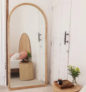 Miroir d'arc en rotin naturel fait à la main, de grande longueur, plancher complet - Product Image 6