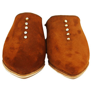 Babouches marocaines pour femmes en cuir marron pour pantoufles avec perles déco doublure en cuir véritable pour une utilisation confortable - Product Image 2