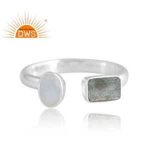Superventas 925 Sterling Selling Natural Rainbow Moon & Labradorite Anillo de piedras preciosas Joyería personalizada para mujeres Regalo para ella - Product Image 3