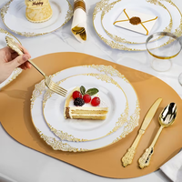 Ensembles de vaisselle jetables en plastique rose doré de luxe élégants et haut de gamme pour 25 invités, pour fêtes et mariages, compatibles congélateur/lave-vaisselle/micro-ondes