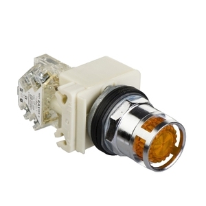 Per SCHNEIDER ELECTRIC 9001K3L35LYAH13 Interruttore a pulsante illuminato Harmony 9001K in metallo 30mm con protezione a molla a incasso colore ambra - Product Image 1