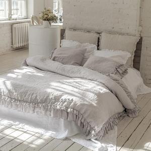 Juego de funda nórdica de lino con volantes de 3 piezas personalizable Ropa de cama de algodón natural en tamaños completos Queen King Twin-Variedad de colores navideños - Product Image 5