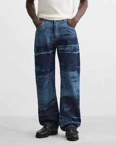 Haute qualité personnalisé hommes Baggy jean solide motif Vintage pantalon cordon fermeture mi décontracté tricoté tissage hommes Denim - Product Image 1