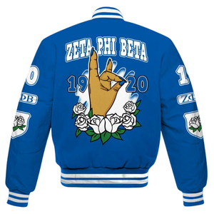 Zeta Phi Beta 1920 Azul Blanco Día de los fundadores Varsity Jacket Sorority Letterman ZPB Greek Life Chenille Patch Gear - Product Image 5