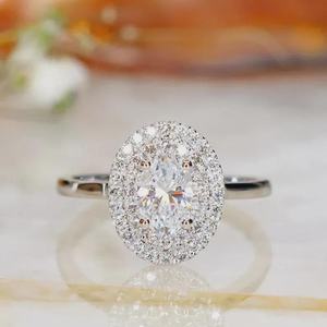 Bague double halo en moissanite taille ovale pour femme, en argent 925, bijou fin pour anniversaire ou promesse, cadeau pour partenaire - Product Image 6