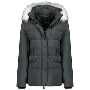 Parka con capucha de piel con puños elásticos a la moda, chaqueta con cremallera para mujer, elegantes bolsillos especiales de invierno con cremallera y parches personalizados - Product Image 5