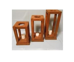 Lot De 3 Bougeoirs En Bois Rustiques Pilier Whitewash Bougeoirs Pour Bougies Piliers - Product Image 2