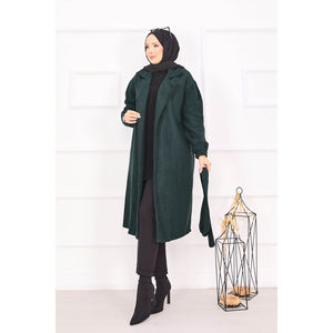 Abrigo Verde Esmeralda con Patrón de Espiga para Mujer, Abrigo de Invierno a la Moda, Forro de Nailon, Capucha de Lana, Cierre de Cremallera, Talla XS, Tweed Tejido, Casual - Product Image 3