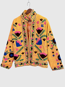 Veste en tricot à col mandarin brodée à la main avec des motifs floraux, manches longues, taille plus, vêtements de printemps pour femmes, style bohème - Product Image 3