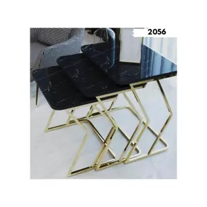 Amazon Seller Gold Metal Zen Wooden Coffee Table Set Best Quality 2024 Modern Design Coffee Tables for Living Room Furniture