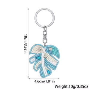 Colorido moda mujer pendiente hecho a mano con cuentas llavero hojas patrón diamantes piedra hoja semilla llavero - Product Image 5