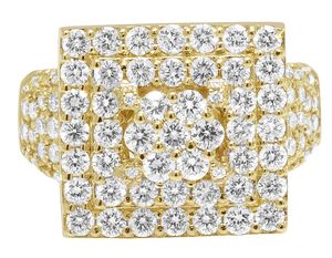 Bague carrée en or jaune 10 carats lourd avec diamants de laboratoire bijoux glacés haut de gamme pour hommes - Product Image 2