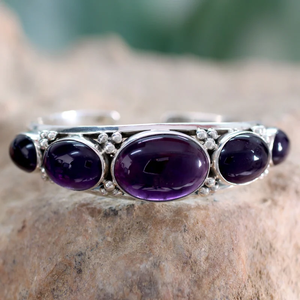 Handmade Amethyst Cuff <b>Bracelet</b> 925 <b>Sterling</b> <b>Silver</b> Fashion Jewelry for <b>Women</b> February month Birthstone Wholesale Price - Product Image 3