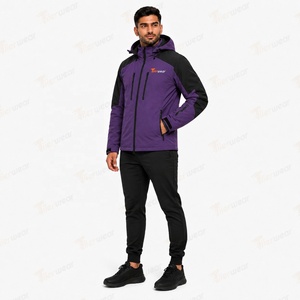 Veste de ski à capuche pour homme, couleur violette, imperméable, coupe-vent, sportive, manteau d'hiver, fermeture éclair, rembourrage en polyester, motif à carreaux - Product Image 3