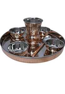 Ensemble Thali de luxe à paroi unique en acier inoxydable martelé, prix de gros, poli miroir, avec des ensembles de vaisselle en métal couleur argent - Product Image 4