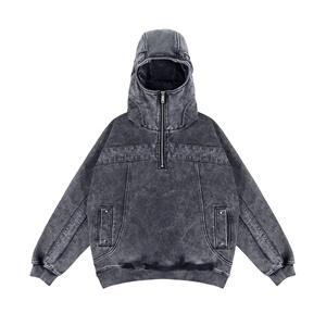 Vêtements pour hommes Sweat à capuche en éponge française personnalisé Pull surdimensionné Stone Acid Wash Vintage Hoodie Face Zip Up Hoodie - Product Image 6